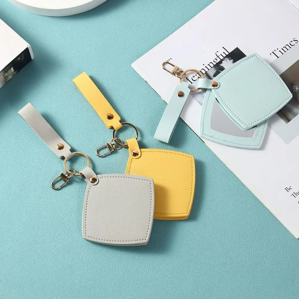 

Creative PU Leather Square Shaped Key Chain Luxury Versatile Makeup Mirror Keychain Portable Bag Hanging Pendant Gifts