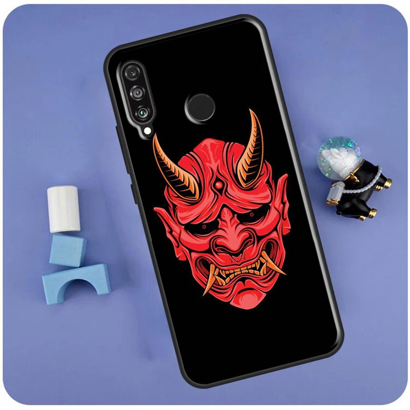 Japanese Samurai Oni Mask Case For Huawei P30 P20 P40 Lite Nova 11 Pro 3i 8i 11i 9 10 SE 5T Y60 Y61 Y70 Y90 Y91 Cover