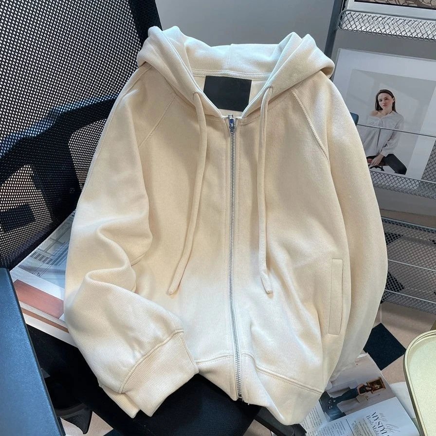 Heavyweight American Hooded Jacket Women FW Loose Slimming Versatile Chic Fleece Lined Thickened Trendy Cozy Streetwear