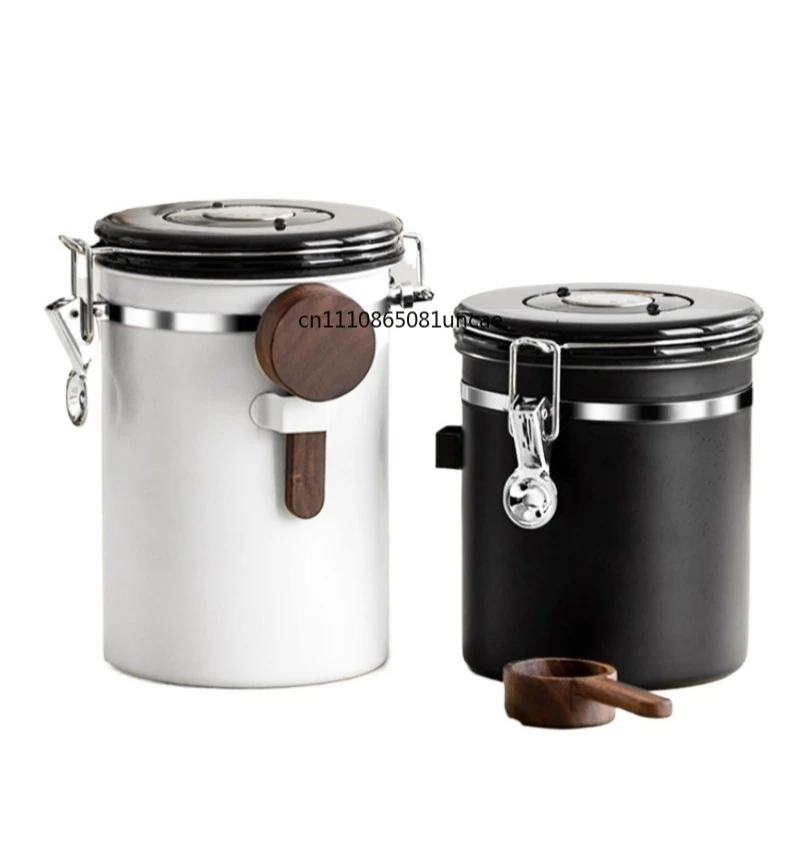 304 Stainless Steel Coffee Bean Canister One-Way Valve Airtight Storage Jar for Coffee Powder Fresh Keeping