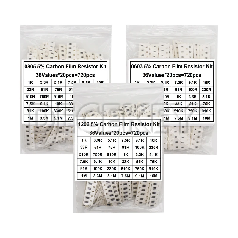 200pcs 660pcs 720pcs 4000pcs 0402 0603 0805 1206 1210 2512 smd resistor kit igmopnrq assorted kit 10k 100k 1k 1r 100r 220r 1% 5%