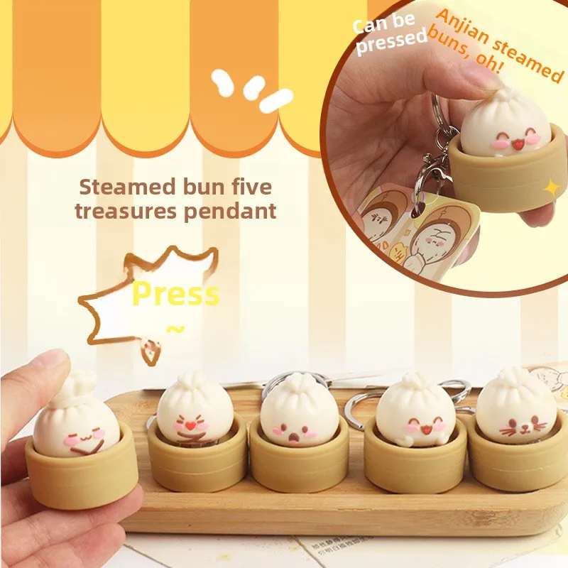 Simulated Keychain Buns Stress Relief Toy Cute Soft  Decompression Fidget Key Ring Pendant Gift Backpack Hanging Decoration