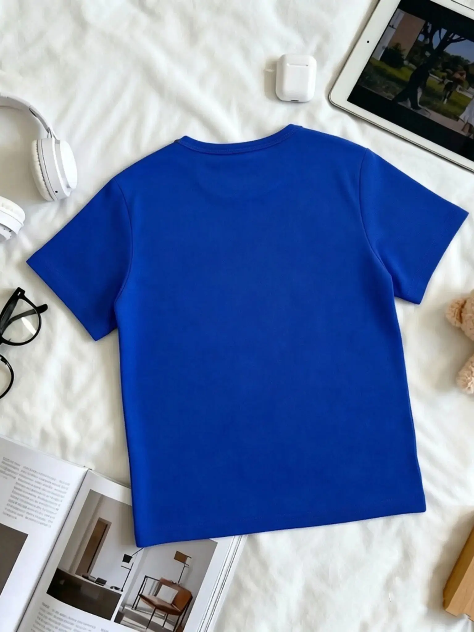 Spring Summer Kids Boys 4-14Y Blue Monster Truck Print Short Sleeve Crew Neck T-Shirt Casual Daily Wear Children's Top