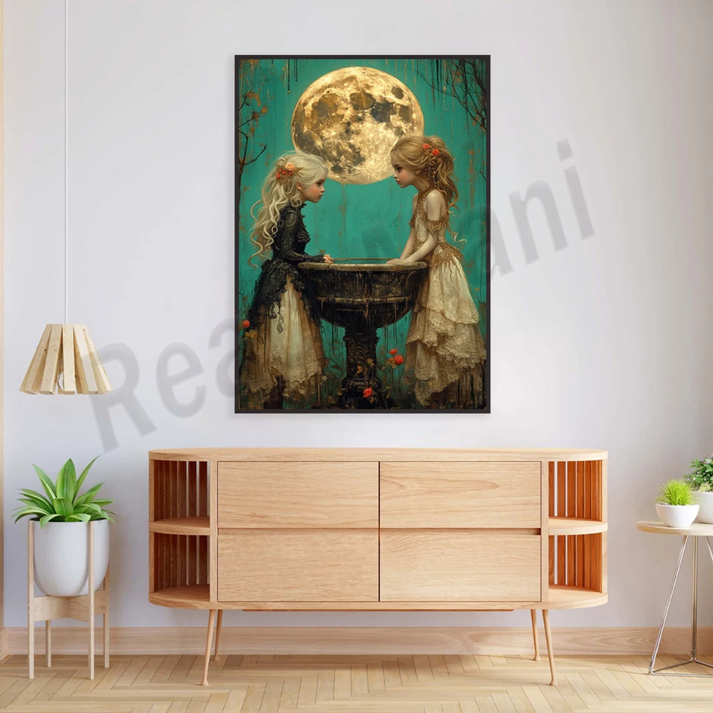 Moonlight Garden, Dark Whimsical Gothic Wall Decor, Fairycore Girls Witch Poster