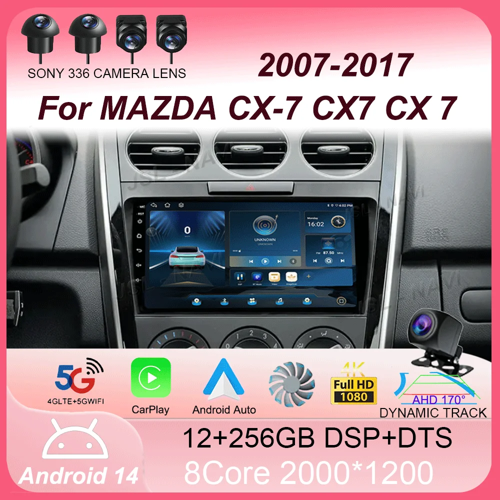 Android 14 Carplay Auto For MAZDA CX-7 CX7 CX 7 2007 2008 2009 2010 2011 - 2014 Car Radio Multimedia Video Player Navigation GPS