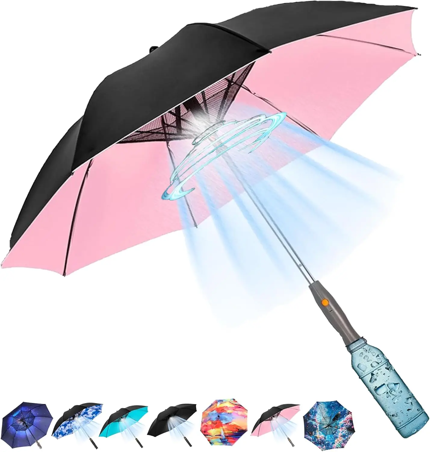 UV Protection Anti Ultraviolet Summer Sun Parasol Large Straight Long Handle Sun Shade With USB Rechargeable Mist Spray Fan