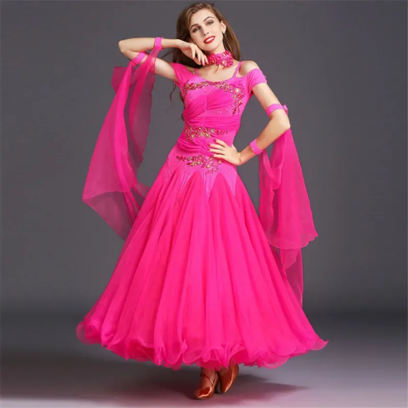 White Ballroom Dress Long Sleeves Waltz Dresses For Ballroom Dancing Foxtrot Dance Dress Standard Ball Dress Sequins Dance Wear