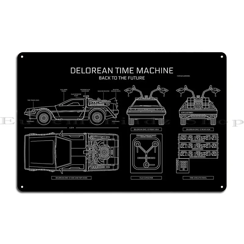 Delorean Time Machine Back To The Future White Stencil No Background Metal Plaque Wall Cave Wall Decor Design Tin Sign Poster