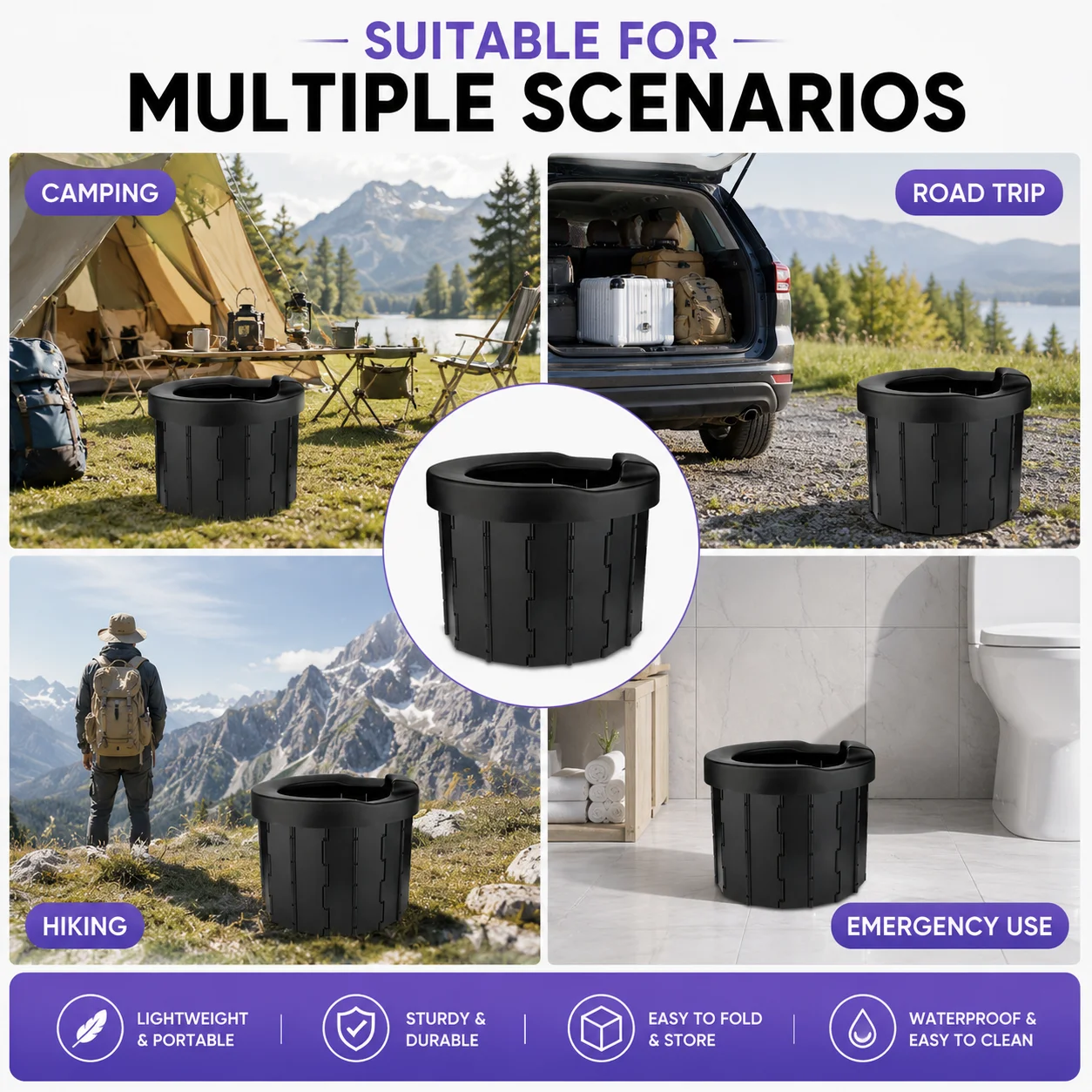 Outdoor Folding Toilet Portable Car Toilet Travel Self-driving Tour Camping Toilet Emergency Toilets for Adults Women Children view 5