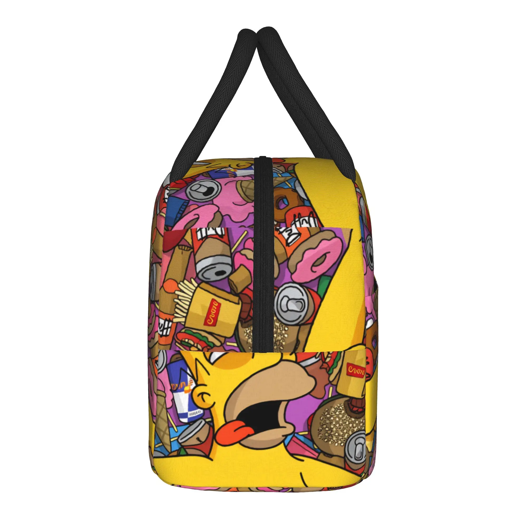 S-Simpsons Homer Candy Feast Lunch Bag Kawaii Lunch Box School Portable Thermal Tote Handbags For Child Oxford Print Cooler Bag