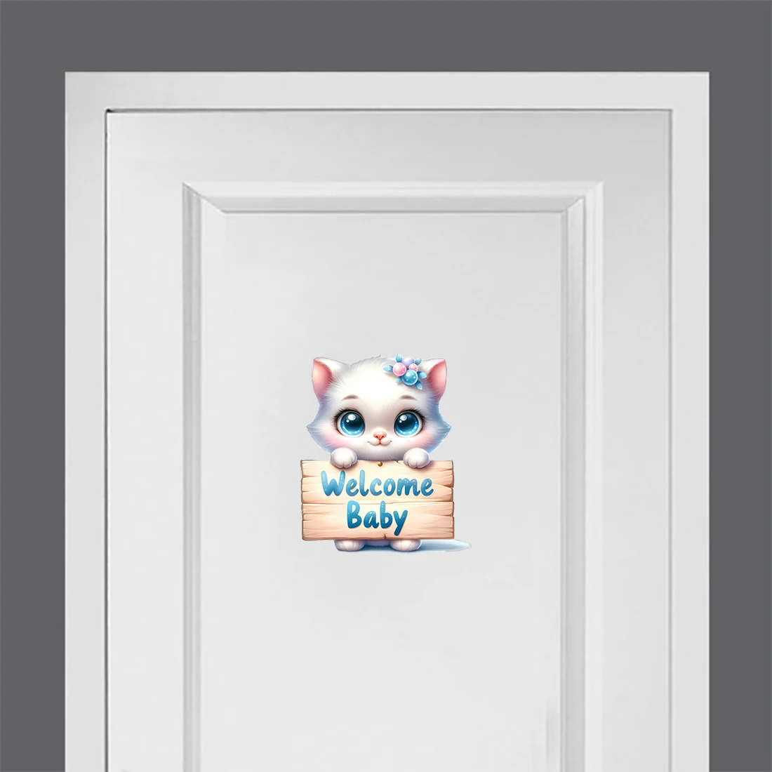 Three Ratels CD149 cat holding welcome sign Cartoon wall stickers for home decoration door decals