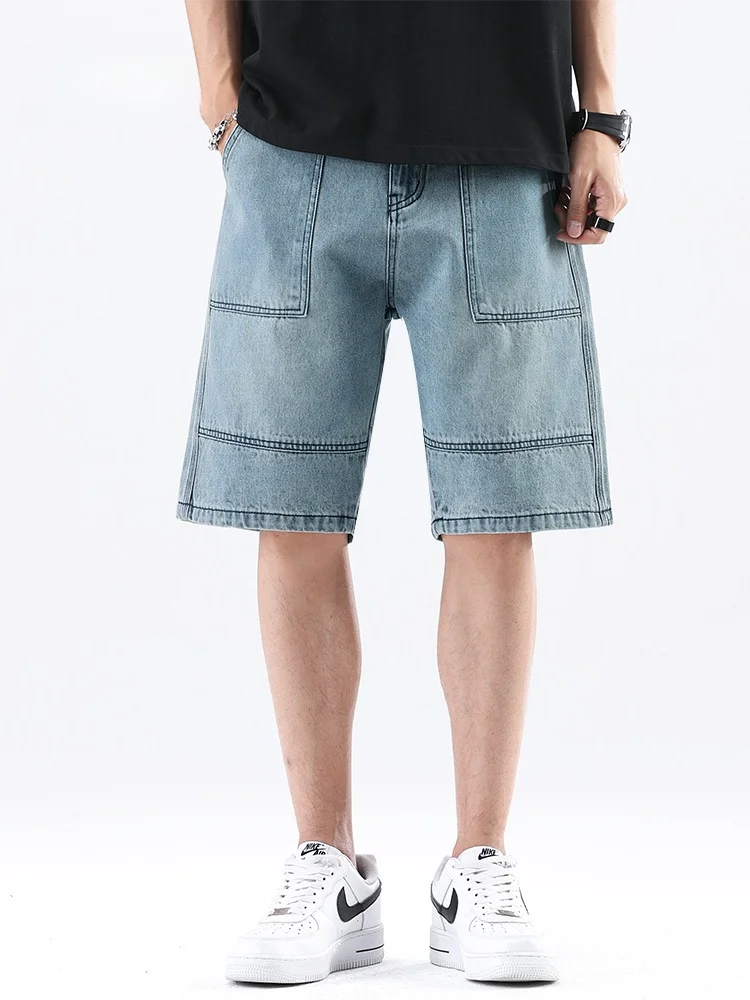 

Мужские летние тонкие свободные брюки с пятью точками в американском стиле ретро, повседневные брюки с прямыми штанинами для молодых мужчин