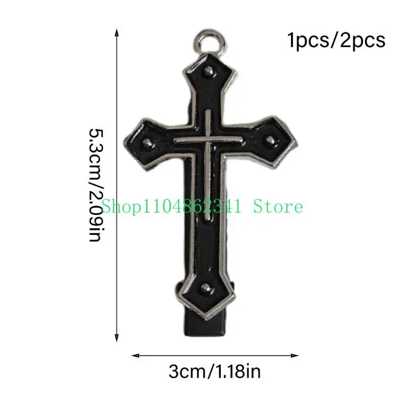 5ASD Halloween Flat Clip Hairpin Crosses Galletcore nero scuro gotico per donna ragazza