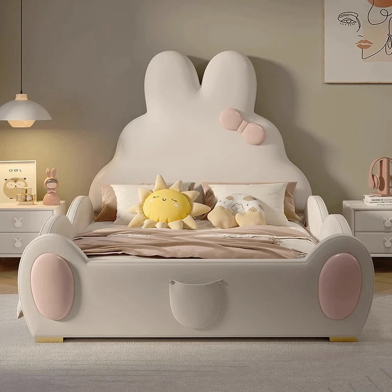 girl Children's bed princess modern minimalist cartoon bed pink rabbit with guardrail cama matrimonial bedroom furniture
