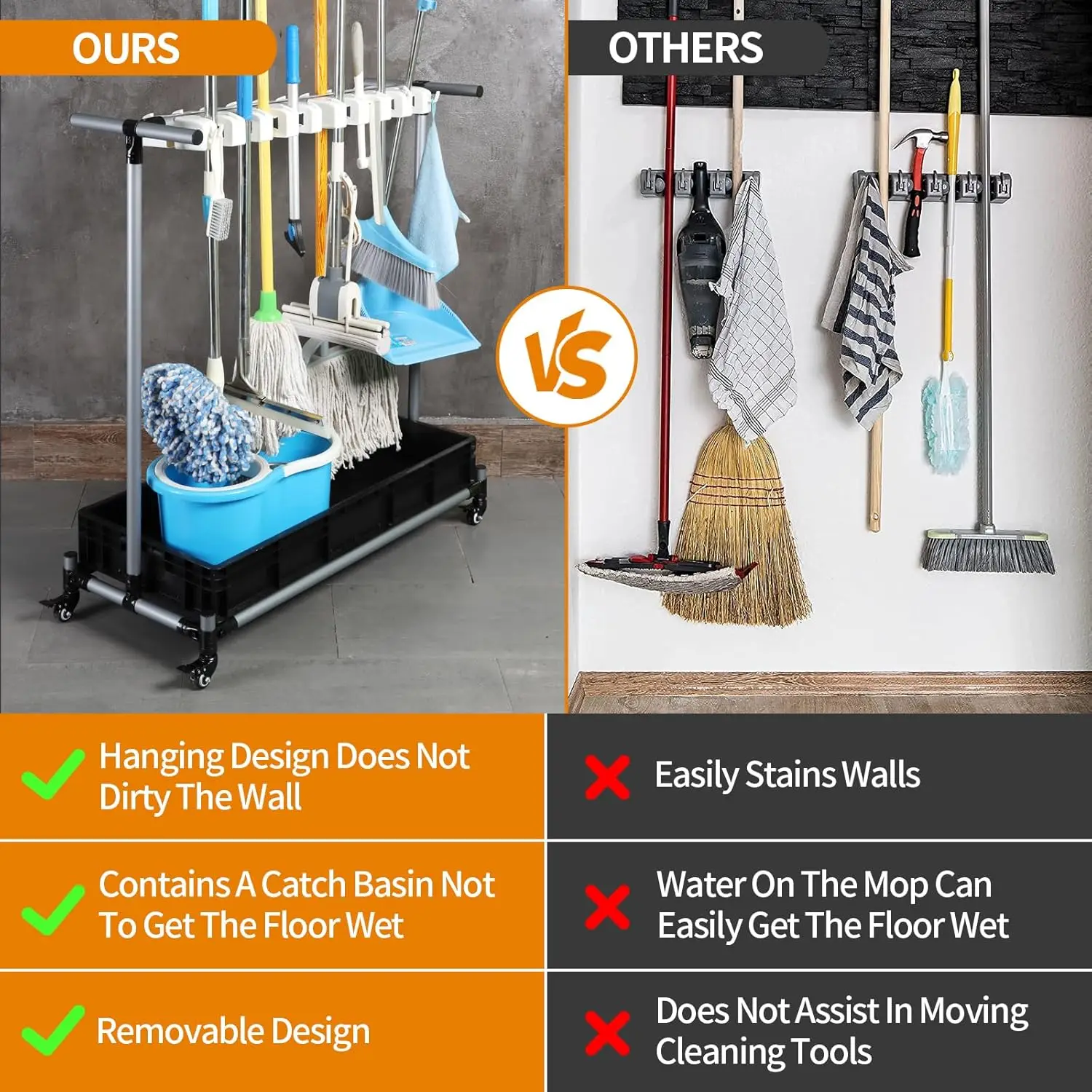 Big Cleaning Cart Broom mop Holder - Efficient and Convenient Cleaning Solution