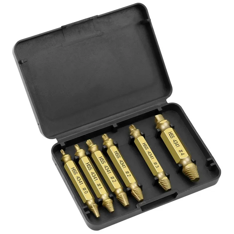 

4341 Screw Extractor - Gold 6 pieces HSS screw extractor Nail extractor plastic box