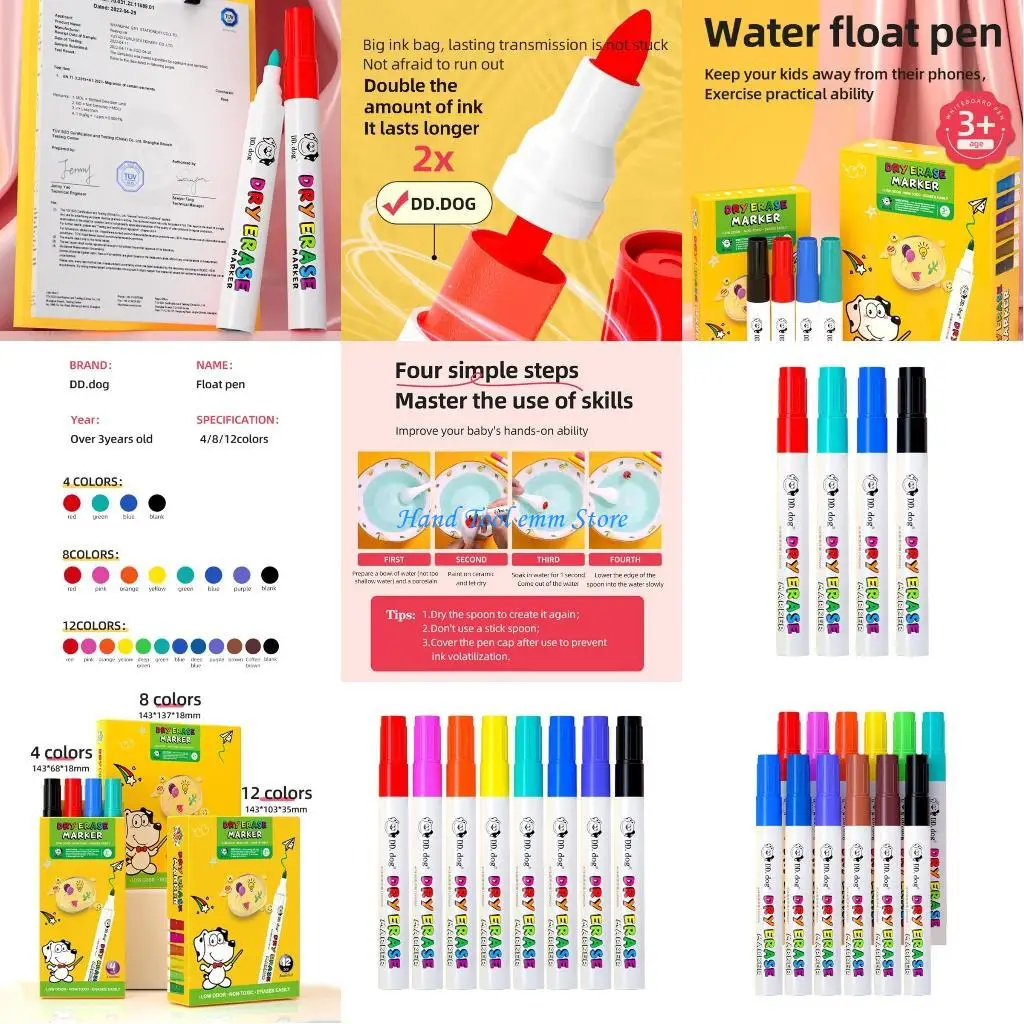 

H37F Magical Water Painting Pen, Colorful Painting Floating Pens, Erasable Marker Pens Magical Water Pen Water Floating Pens