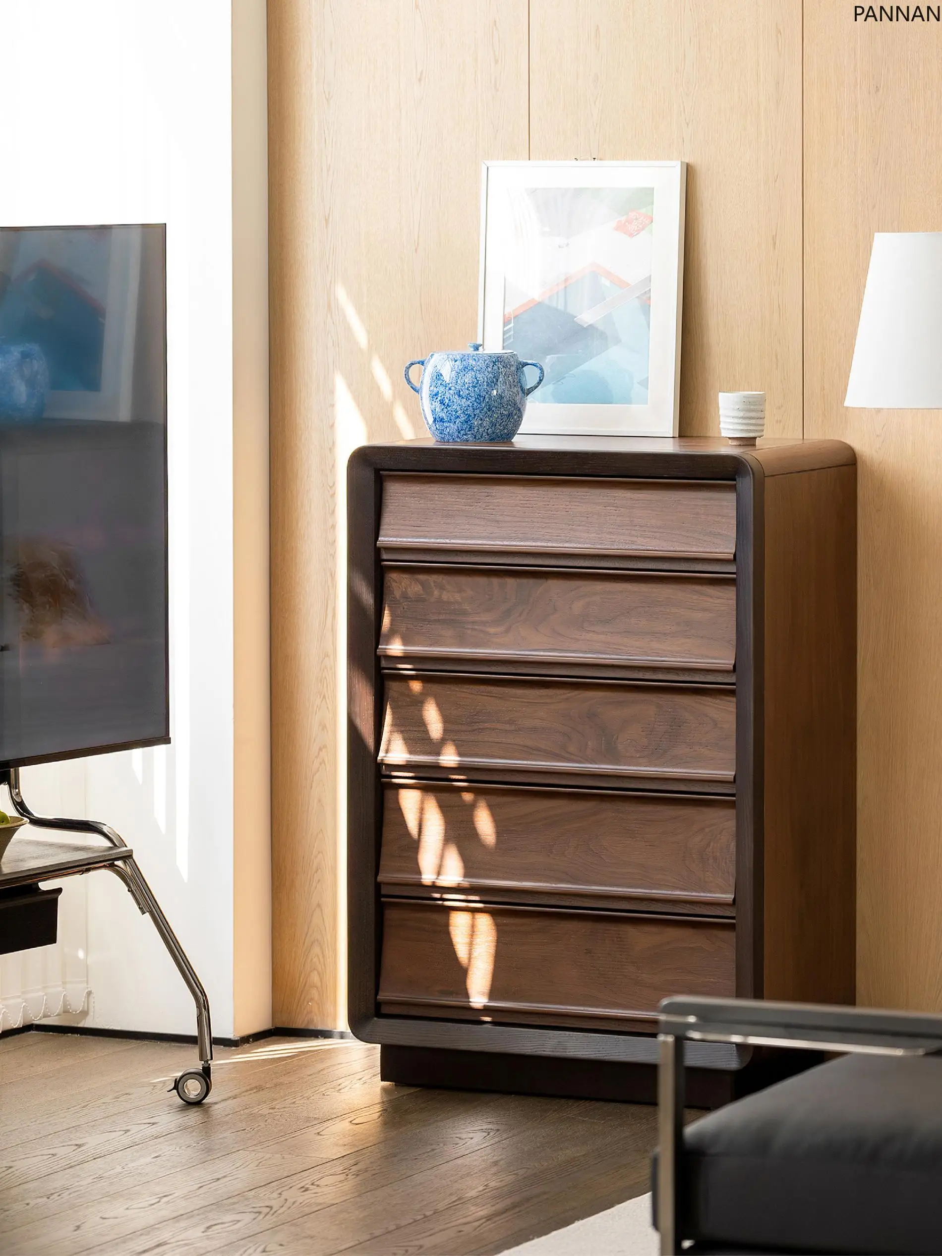 

Black walnut medieval retro French cabinet bedroom bedside locker drawer storage cabinet