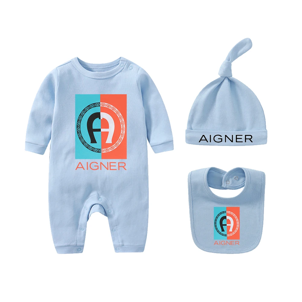 ملابس خريفية لحديثي الولادة من القطن الخالص 100% مع طباعة حروف الأكثر مبيعًا وشاح ناعم وقبعة للأطفال الصغار طقم بذلة بأكمام طويلة