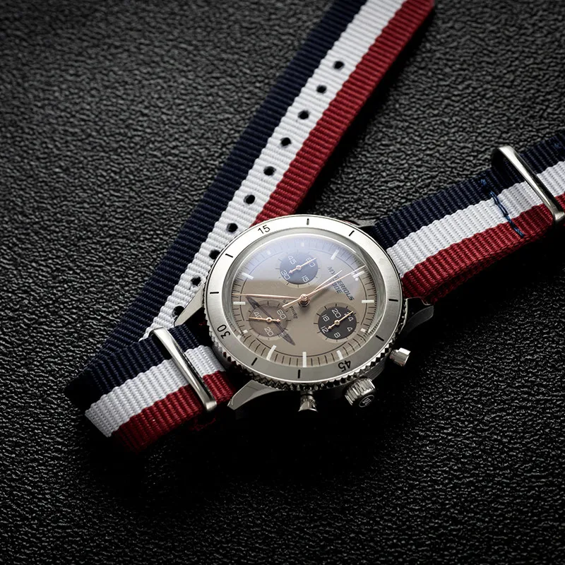 MysteriousCold 37mm Men Pilot Chronograph Watch VK68 Quartz Movement Waterproof Nylon Retro Aviation Military Wristwatch Sport