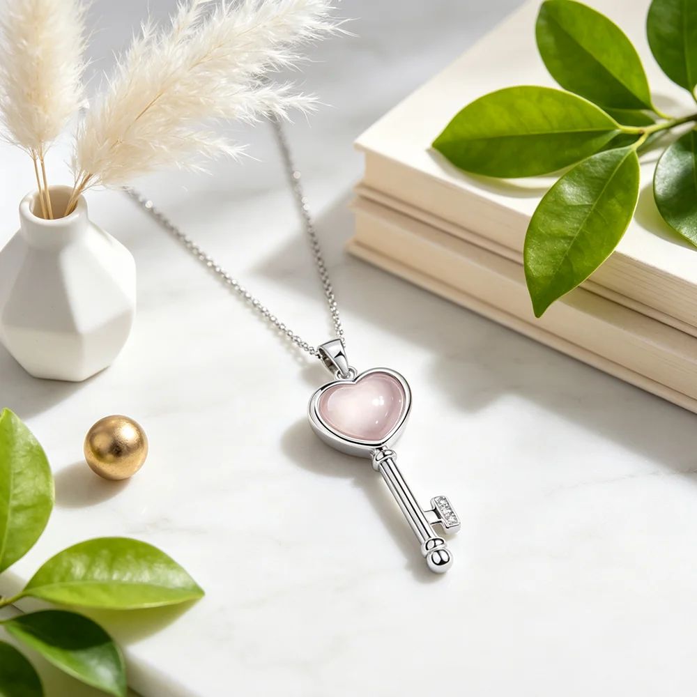 Wholesale Fashion 925 Sterling Silver Sweet Love Heart Key Pendant Water Wave Chain Necklace For Women Lover Wife Jewelry Gift