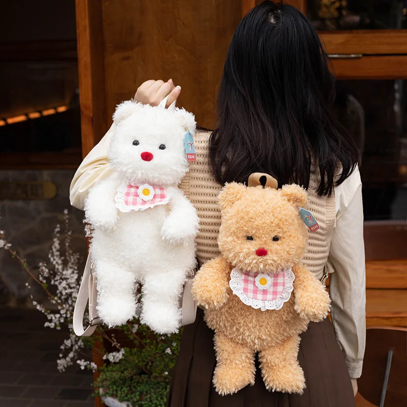 Zu-mochilas de felpa Kawaii para niños, animales de peluche, perro, caniche, oso, bolsas lindas, regalos para adolescentes, mochila escolar suave
