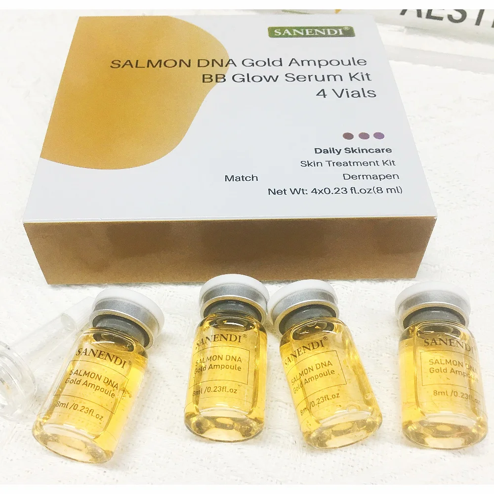 

4 шт. Salmon DNA Gold BB Glow Kit Dr.Pen Gold Stem Cell Ampoule Foundation Starter AQUA Peptide Face Skin Care Essence 8 мл