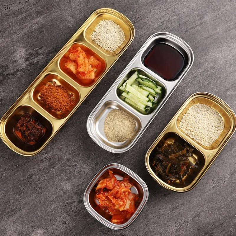 304 Stainless Steel Korean-style Dipping Sauce Dish Hot Pot Seasoning Dish Barbecue Dipping Sauce Dish Multi-grid Seasoning Dish