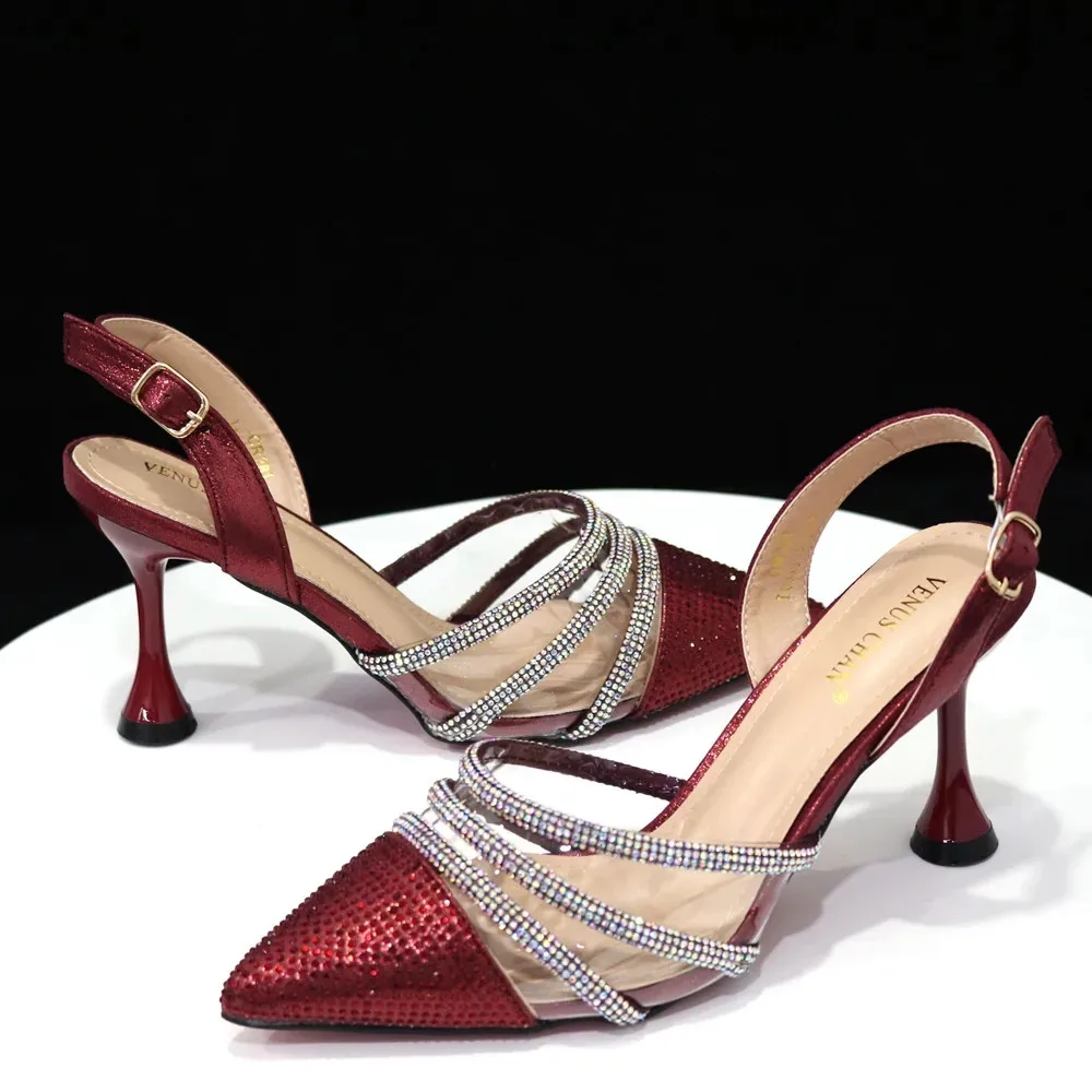 Sexy Design Newest INS Style Wine Color Elegant High Heels Nigeria Popular Design African Ladies Shoes And Bags Set