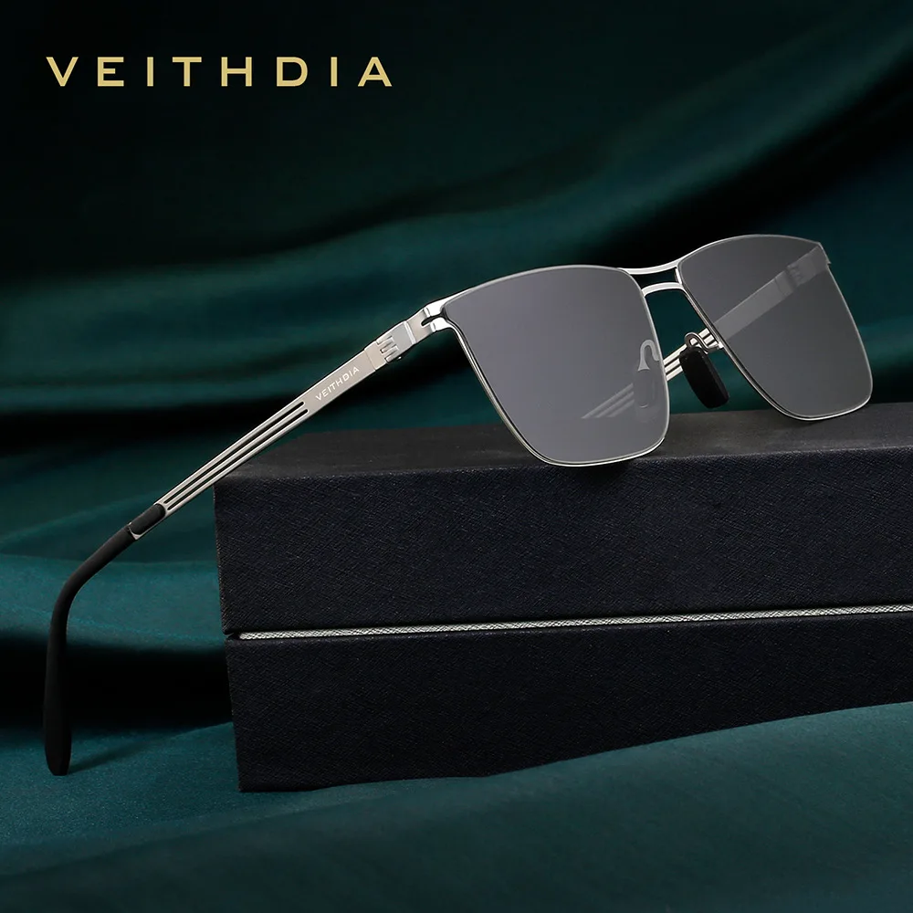 VEITHDIA Occhiali da sole moda uomo nuovo arrivo Nylon polarizzato UV400 Lenti Montatura in metallo Occhiali da vista rettangolari per le donne FA08216