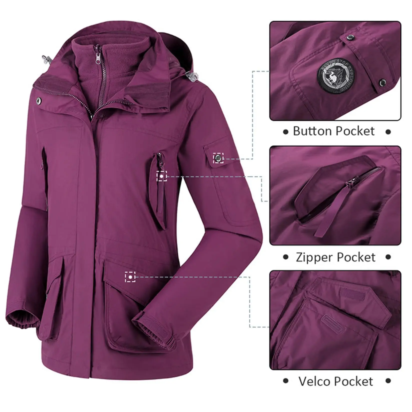 GOLDEN CAMEL Women\'s Jackets Waterproof Ski Jacket 3-in-1 Windbreaker Winter Coats Fleece Inner Rain Snow Outdoor Hiking Camping