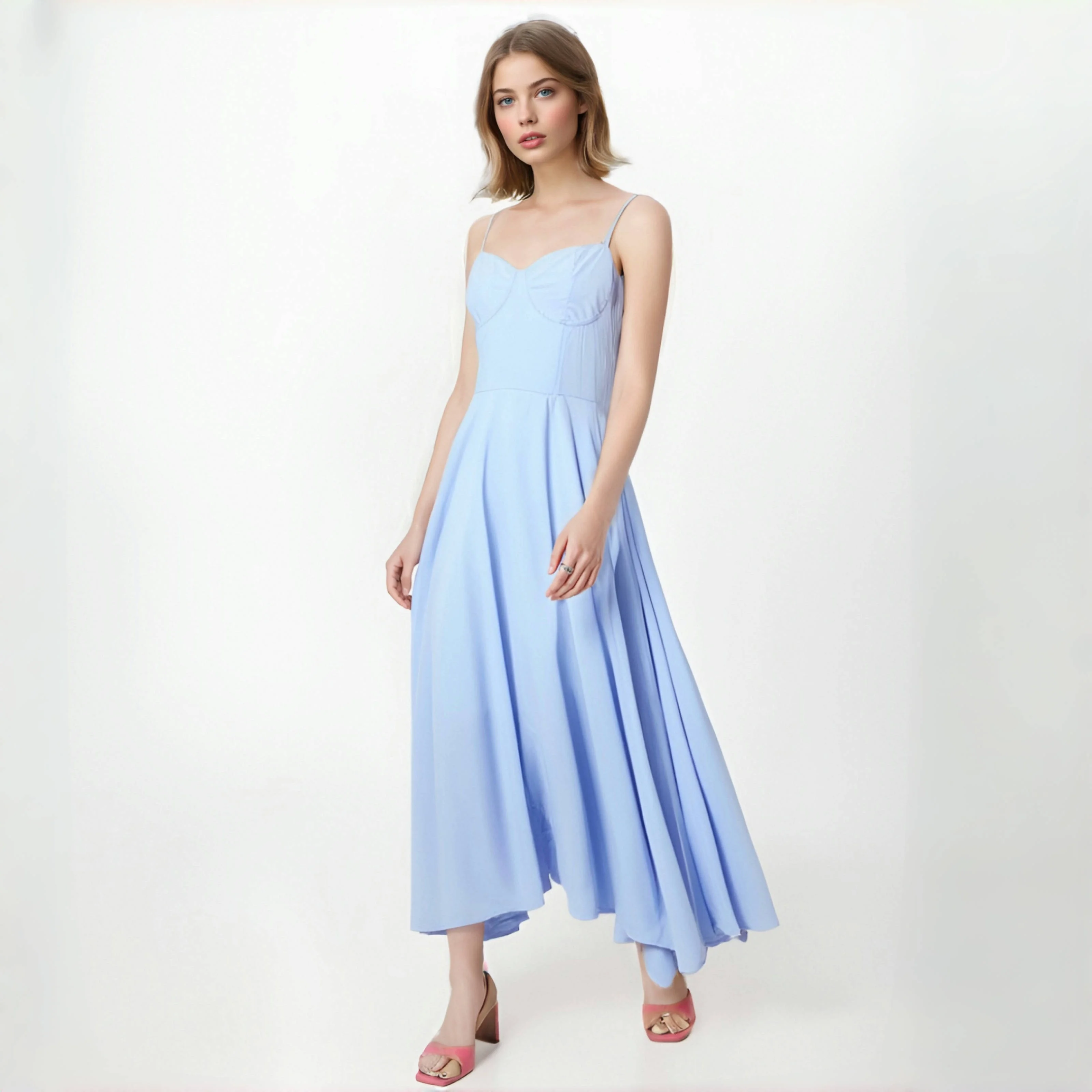 Abiti lunghi estivi da donna Elegante abito maxi da donna O-Collo Abito blu Abiti da festa a vita alta per abito estivo femminile sexy Hoilday