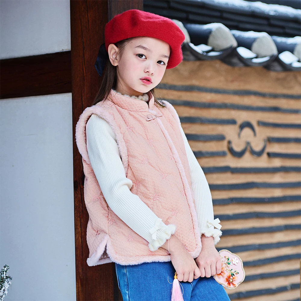 Dave Bella Girls Down Vest Autumn Winter Clothing Sleeveless Children Fashion Casual Coat Plush Outerwear Shoulder Top DK4253631