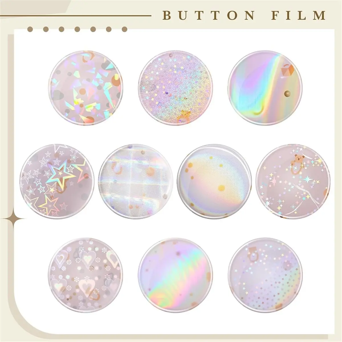 【~ NEW ABKM】300 Pcs 58mm Badge Maker Holographic Films, 10 Styles, Compatible with 2.25 Inch Button Machines
