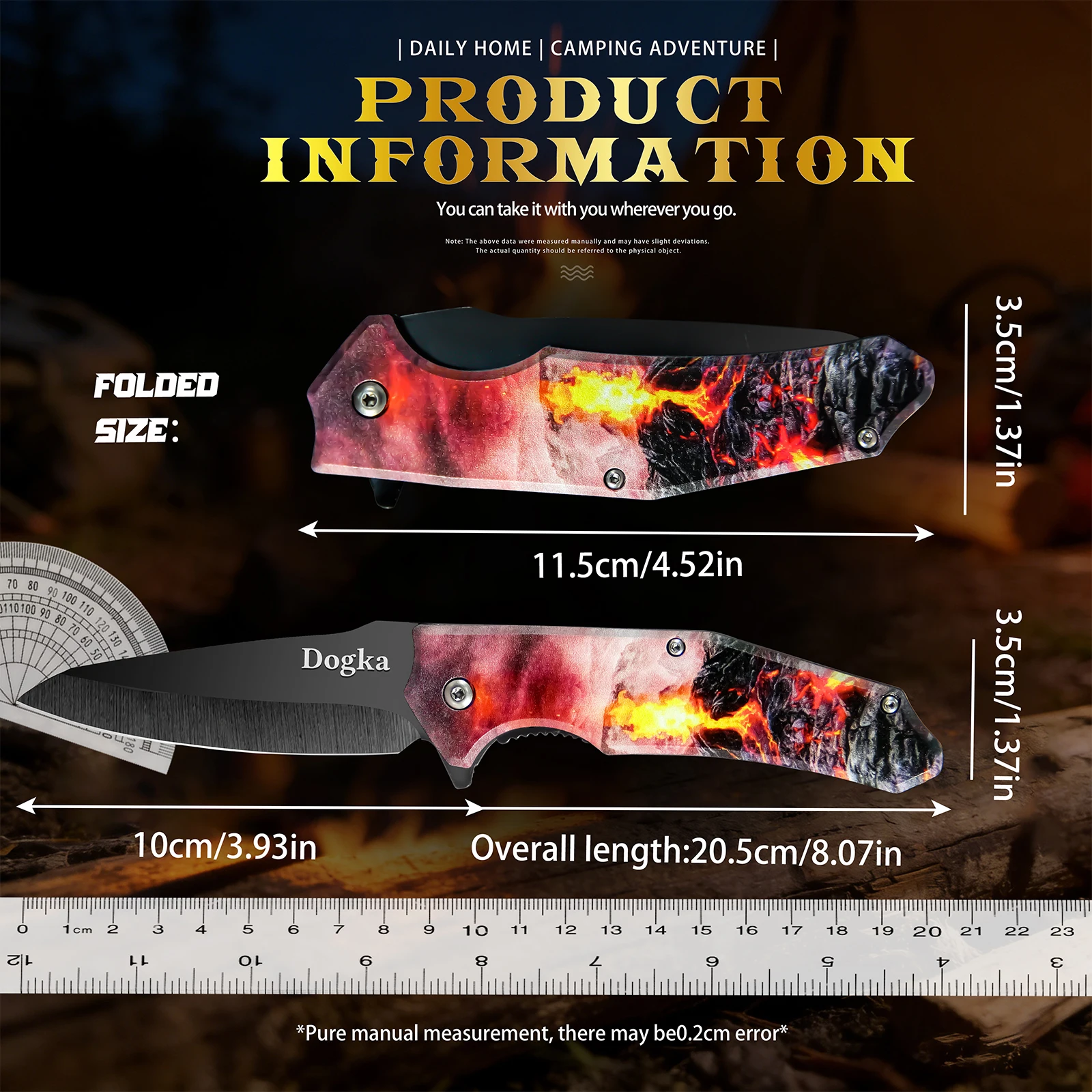 Portable Folding Utility Cutting Tool Stainless Steel Blade Flame Pattern Handle Compact Pocket Tool for Camping Hiking Outdoor Daily Use