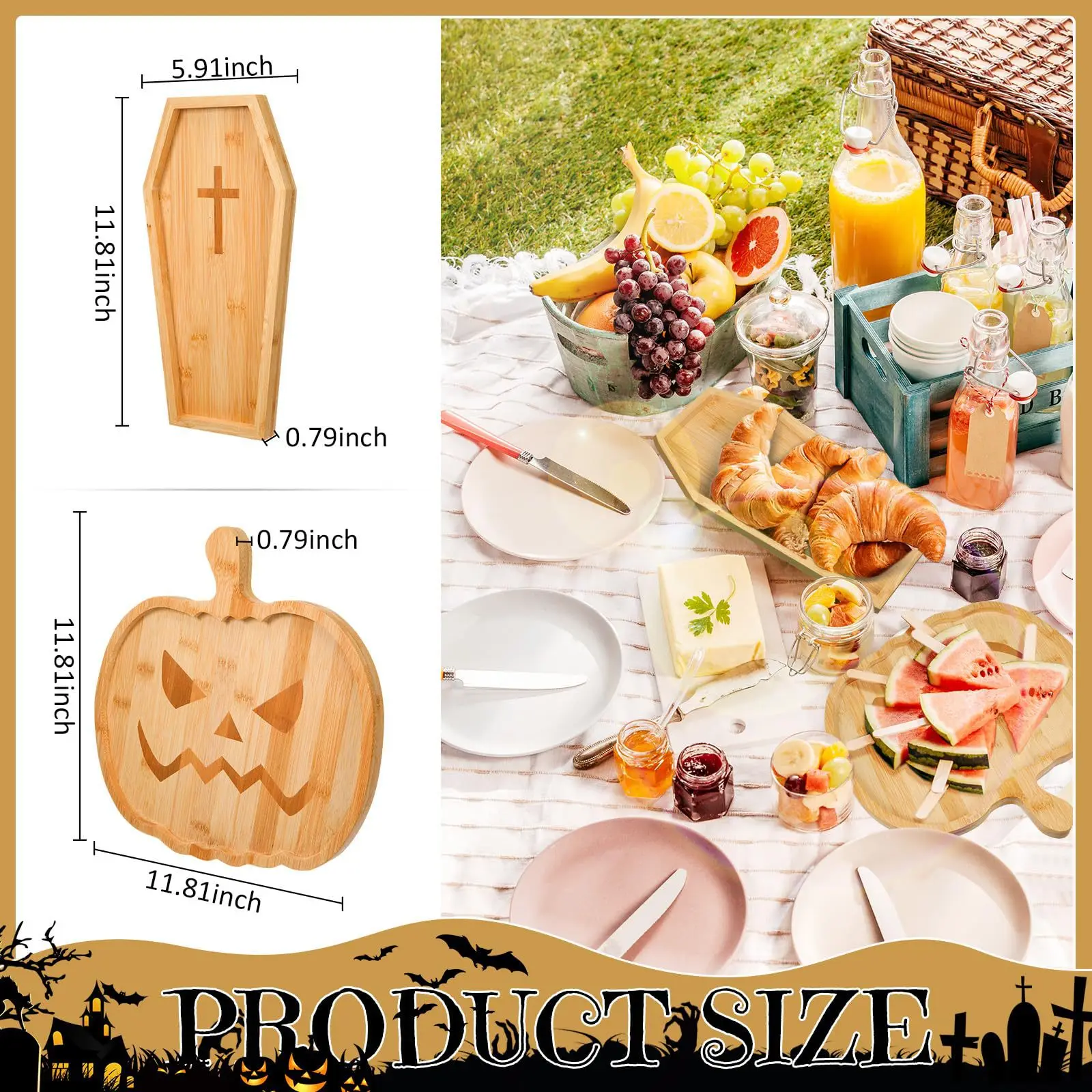 Halloween Charcuterie Board Pumpkin Serving Trays Bamboo Appetizer Boards Snacks Serving Platters for Home Party Supplies