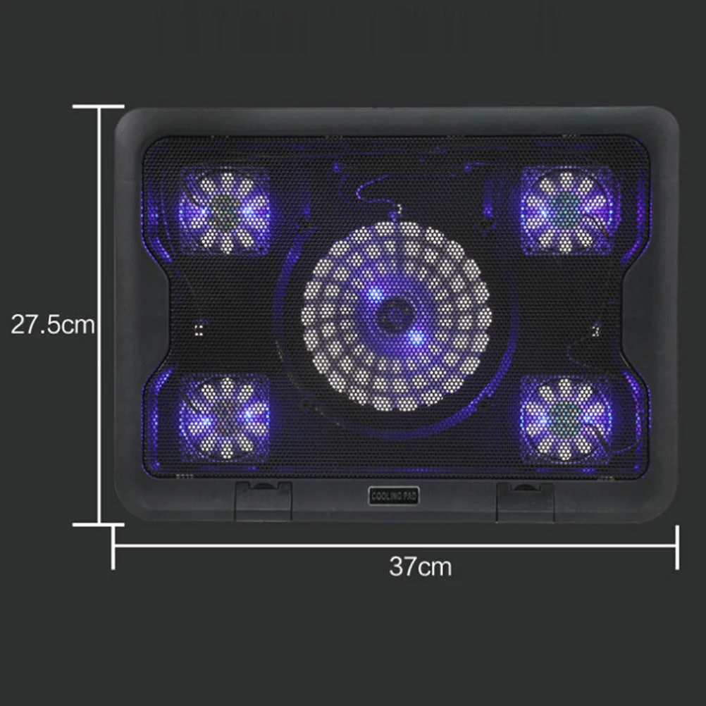 

5 Fans Laptop Cooling Pad Ultra Quiet Usb Cooling Pad Led Lights Wood Style Anti-Slip Dual Usb Hub 0.5M Cable Wind Switch For