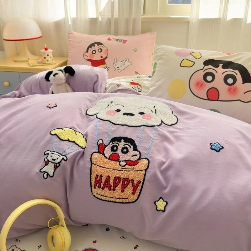 New Crayon Shin-chan high-value creative warm and comfortable four-piece cartoon cute student quilt cover sheet three-piece set view 3