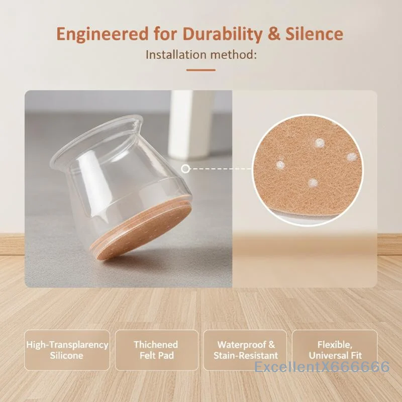 16 Pcs Transparent Silicone Chair Leg Protectors With Non Slip Felt Bottom Noise Reduction Perfect For Hardwood Floors Home