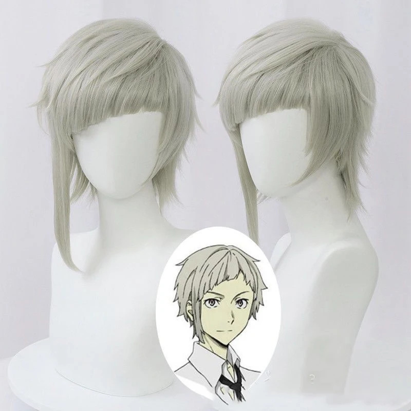 Anime Bungo Stray Dogs Male Lead Character Wig Nakajima Atsushi Role Headgear Ball Man Headwear Side Swept Bangs Short Hair