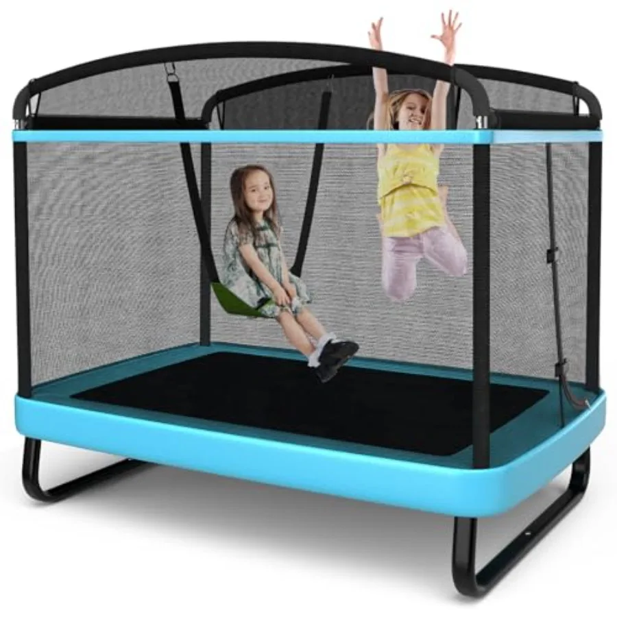 

6FT Trampoline with Swing ASTM Approved Rectangle Recreational Trampoline w/Enclosure Safety Net Galvanized Steel Frame Indoor