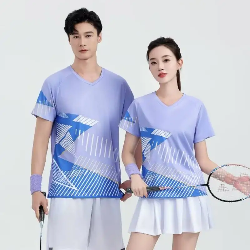Pastel Purple Badminton Shirt Unisex Table Tennis Jersey Men Women Patchwork 3D Print Pastel Korean Sportwears 2024 Pingpong Tee