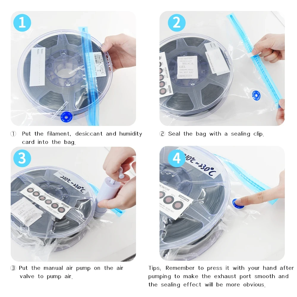 3D Printer Filament Storage Bag Standard 1KG/Rolls PLA ABS TPU Vacuum Sealed Dryer Bags Keeping Filament Dry Tools