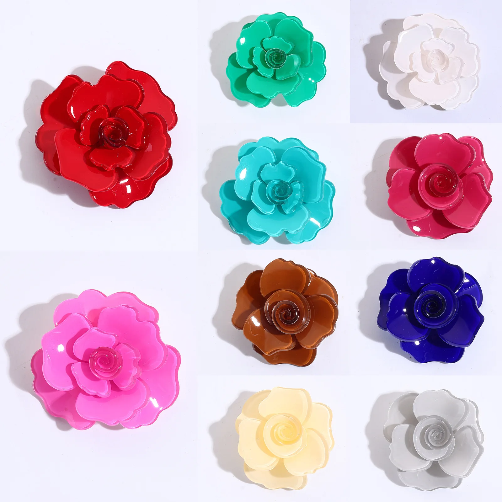 

DIY accessories French retro three-dimensional camellia brooch, glossy multi-colored acrylic flower pin, women's versatile acces