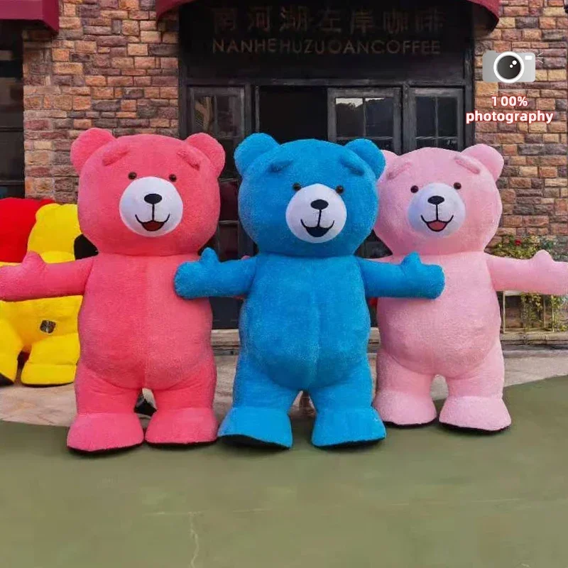 Simpatico orso colorato gonfiabile costume della mascotte bambola del fumetto abiti per adulti bella abbigliamento cosplay attività di carnevale di Halloween