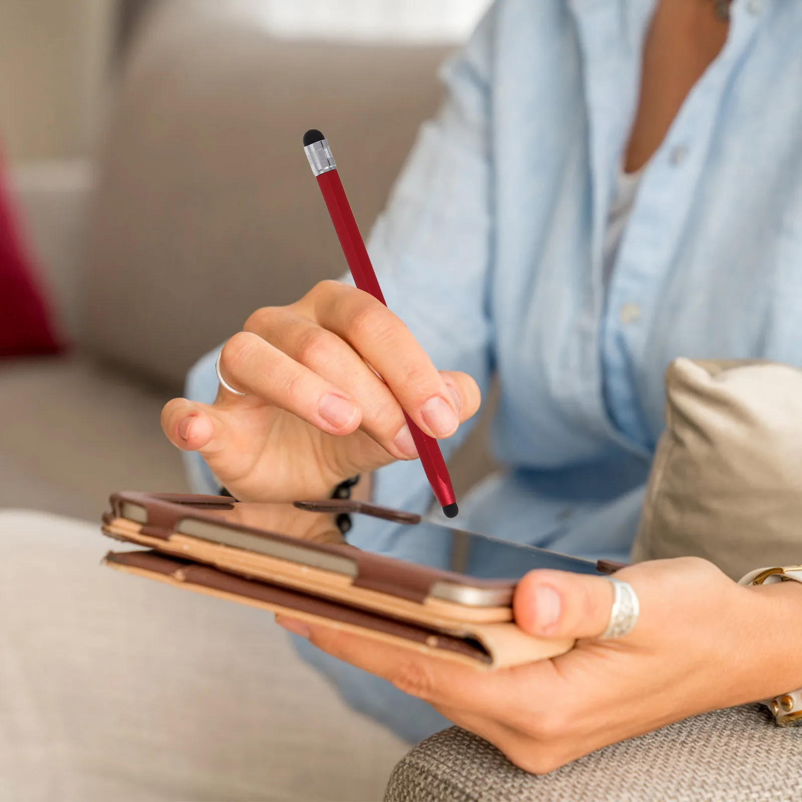 

Replaceable Dual Head Stylus Pen for Touchscreen Devices Capacitive Precision Tip Comfort Grip Portable Multifunctional Screen