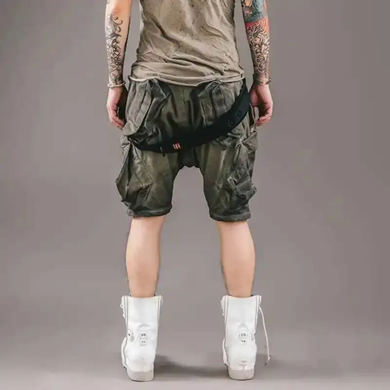HKSH Multi Pocket Workwear Washing Worn-out Casual Knee Length Pants Punk Safari Style Shorts Summer Niche Design Cropped HK0813