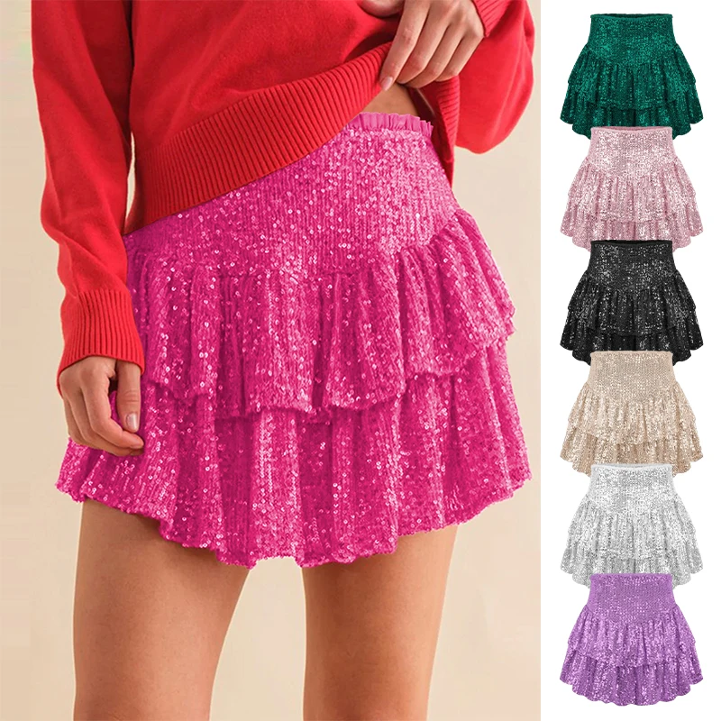 

2024 African Party Evening Clothes Skirt Sequin Mini Pleated Skirts Sexy High Waist Women Spring Summer Dress Africa Clothing