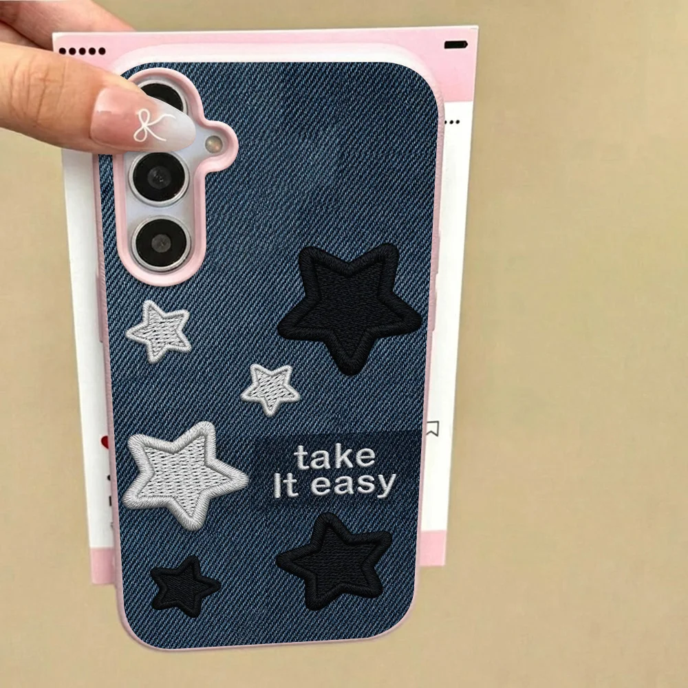 Cowboy Stars Lichee Pattern Phone Case For Samsung S25 S24 S26 S23 Ultra FE A56 A55 A54 A17 A16 A07 A18 A08 A57 A37 A36 Cases