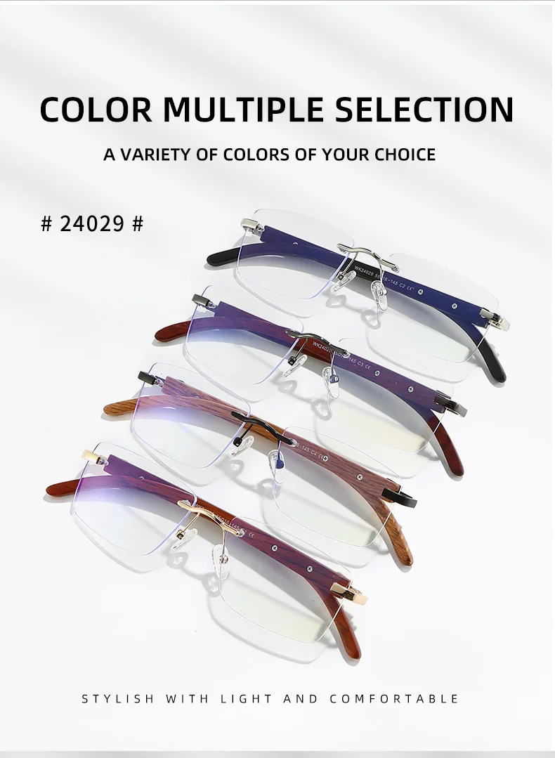 Bambus und Holz ohne Rahmen Brillen Markendesigner Anti-Blaulicht-Herren-Business-Brille Randlose Brillen – Detail 1
